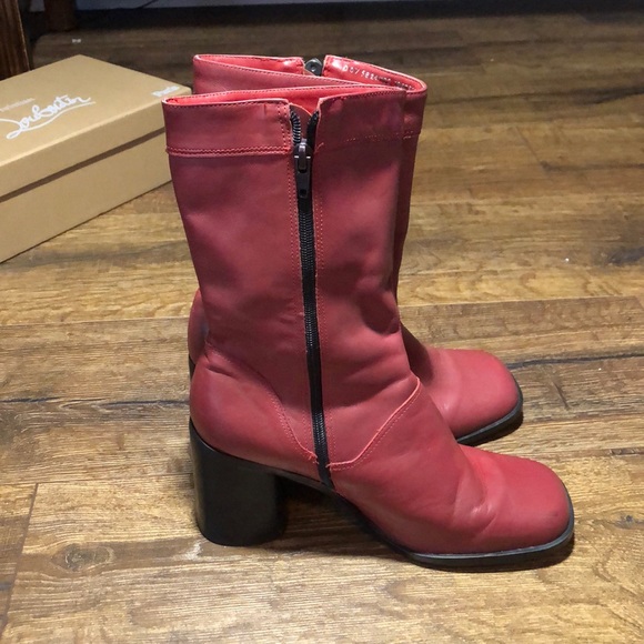Red PETA approved vegan leather Boots - Picture 3 of 7